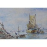 Clarkston Stansfield watercolour of fishing boats with Dutch flag, signed and dated 1846, 48 x 34cm