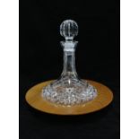 Waterford crystal, cut glass ships decanter in a circular wooden base, 28cm, together with another