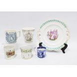 Victorian transfer printed Royal commemorative pottery and three 19th century coffee cans (6)