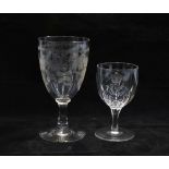 19th century wine glass, etched with Royal Cypher VR (Victoria Regina) beneath a crown, faceted