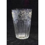 19th century etched glass beaker / tumbler, 14cm