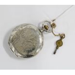 Continental silver Labrador full hunter pocket watch, in a foliate engraved case, the enamel dial