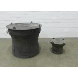 Two Tibetan rainwater drums, larger 66 x 55cm (2)