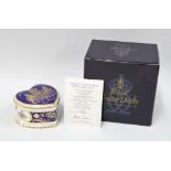 Royal Crown Derby porcelain heart trinket box, with box and limited edition certificate number