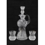 Edinburgh Crystal thistle pattern decanter and stopper with two whisky glasses, 31cm (3)