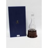 Piers Hart crystal 'Hogit' port decanter and stopper with rounded base and wooden stand with silver