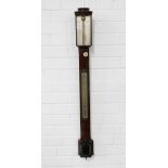 19th century figured mahogany bow front stick barometer by F Pastorelli, 10 New Bond Street, London,