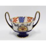 Macintyre pottery Aurelian ware, floral and gilt footed bowl with handles, printed factory marks and