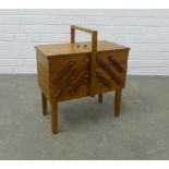 Vintage teak concertina sewing box, 44 x 51 x 24cm.