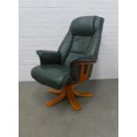 Green leather upholstered Stressless style armchair, 73 x 104 x 48cm.