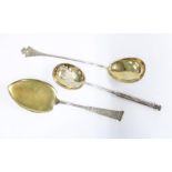 Silver serving spoon by Molsen, Bergen, stamped 830, together with a silver cake slice by H.
