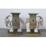 Pair of Chinese glazed pottery elephant stools / plant stands, 50 x 53 x 22cm. (2)