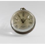 Omega glass ball clock with roman numerals and brass loop