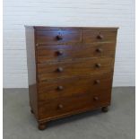 Victorian mahogany chest, the rectangular top above two short and three graduating long drawers,