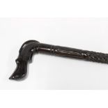 Walking cane with carved dogs head handle , 87cm