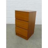 Vintage teak three drawer bedside chest, 41 x 72 x 47cm.