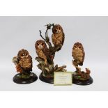 Three Country Artists tawny owls, 'Tawny Owl' CA537, 'Tawny Owl with Mouse' CA538, and limited