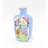Chinese snuff bottle / miniature vase, pale blue ground and decorated in relief with figures,