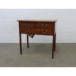 Walnut & mahogany lowboy, rectangular top above two short and one long drawer, on square legs, 77