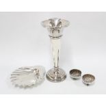 Victorian silver salts, Birmingham 1890, a silver shell shaped dish, London 1900 and a Mappin & Webb