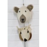 Two felt faux-taxidermy wall heads, larger approximately 18 x 20cm (2)