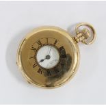 Gents 9ct gold half hunter pocket watch by Henderson, white enamel dial with subsidiary seconds