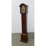 Mahogany grandmother clock, brass spandrels and slivered chapter ring with roman numerals 34 x 177 x