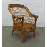 Vintage wicker open armchair, 98 x 79cm.