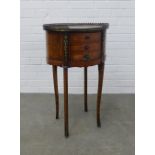 WITHDRAWN French style three drawer bedside table, with hardstone top and brass gallery, 43 x 72 x