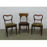 A pair of Victorian mahogany balloon back chairs with stuff over seats and another (3)