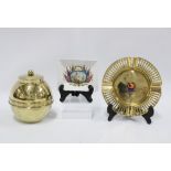 Wembley British Empire Exhibition 1924 Lipton brass tea caddy, brass ashtray and porcelain pin