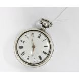 Early 19th century silver pear cased pocket watch, white enamel dial and roman numerals, inscribed