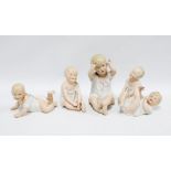 Five bisque piano babies to include Gebruder Heubach, tallest 20cm (some a/f) (5)