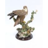 A Country Artists sculpture of a Buzzard, on a circular wooden base, 26cm high