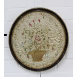 Georgian silk floral embroidery in oval frame, 36 x 33cm