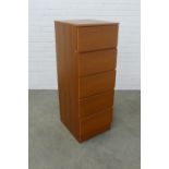Teak chest with five short drawers, 41 x 113 x 46cm