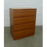 Teak chest with four long drawers, 74 x 92 x 46cm