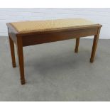 Mahogany duet piano stool / window seat, with upholstered top 98 x 51 x 39cm.