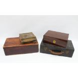 Mahogany box and two other wooden boxes with a 'Co-operative Jubilee' tin, largest 13 x 42cm (4)