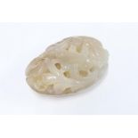 Jadeite carved pebble with lingzhi , 10cm