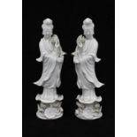 Two blanc de chine Guanyin figures, 25cm (2)