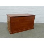 Modern stained wood storage box with hinged lid and void interior, 96 x 56 x 48cm