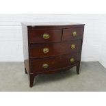 Georgian mahogany bow front chest with two short and two long drawers, splayed legs, 90 x 88 x 51cm.