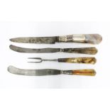 Agate and steel serving set with three knives and a two pronged fork (4)