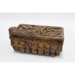 Carved wooden spice box, rectangular form with a swing lid, 27 x 14cm