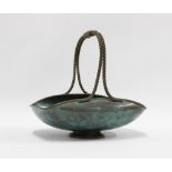 Italian bronze basket with Verdi Gris patination, indistinct makers mark to base 23 x 25cm