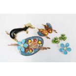 Vintage costume jewellery to include an enamel paint palette brooch and matching earrings, etc (a