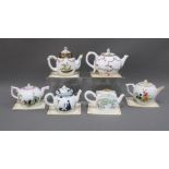 Set of Six Victoria & Albert Museum replica porcelain teapots to include Worcester, Hochst &