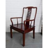 Chinese open armchair, 58 x 96 x 49cm.