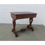 19th century mahogany desk, the rectangular top with green leather skiver, with a central frieze